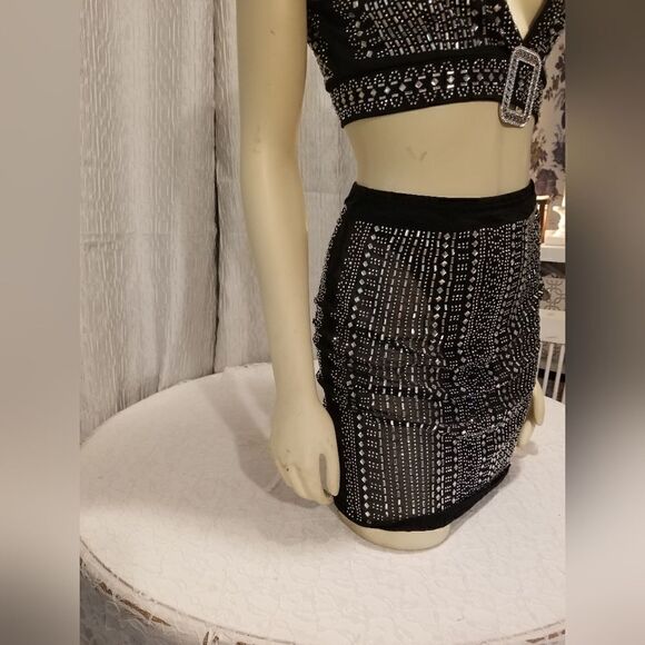 Rhinestones Jewel Elegant SpandexPartially linedCrystal embellished two P - Picture 5 of 15